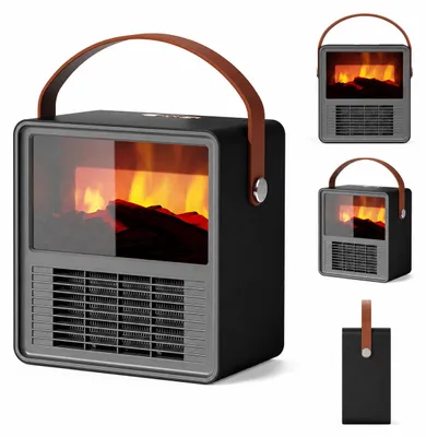 Produktbild von Keramik Heizlüfter 1200W mit 3D Flammeneffekt, Elektro Kamin Mini Heizung mit Thermostat, Kippschutz und Überhitzungsschutz für Schlafzimmer und Büro