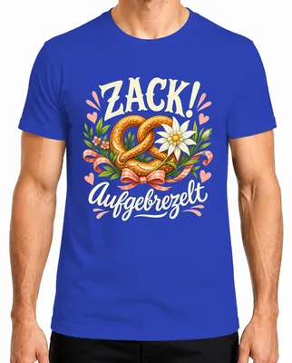 Produktbild von Zack! Aufgebrezelt Wiesn Trachtenshirt Lederhose Herren T-Shirt, Blau, S