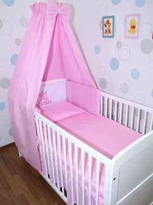 Produktbild von Primawela Baby Bettwäsche Set mit Applikation- 6 teiliges Set mit Vollstoff Himmel Bettset Nestchen -6.Princess Rosa