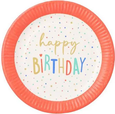 Produktbild von 200 Teller, Pappe rund Ø 23 cm "Happy Birthday"