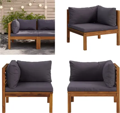 Produktbild von vidaXL Modulares Ecksofa mit Dunkelgrauen Kissen Massivholz Akazie - Ecksofa - Ecksofas - Sofa - Sofas