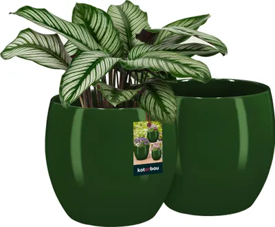 Produktbild von KOTARBAU® 2er Set Blumentopf Keramik rund ⌀ 19 cm Höhe: 20,5 cm Grün Übertopf Keramik Übertöpfe für Zimmerpflanzen Blumentopf modern kleine Übertöpfe Pflanztopf Keramik Orchideentopf Keramik Übertopf