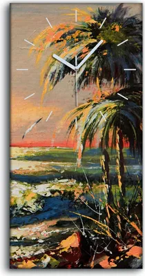 Produktbild von Küche Wohnzimmer Wand Leinwand Uhr 30x60 Gemälde Küste Meer Sonnenuntergang - weiße Hände