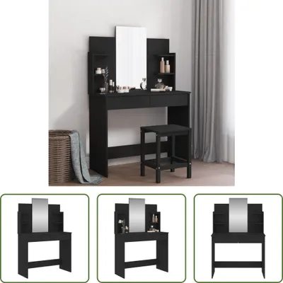Productafbeelding van De Living Store make-uptafel met spiegel, zwart, 96x39x142 cm