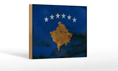Produktbild von Holzschild Flagge Kosovo 18x12 cm Flag of Kosovo Rost Dekoration