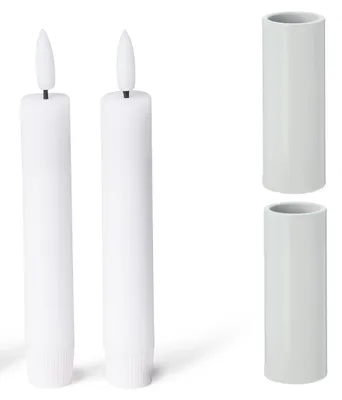 Produktbild von Novaliv 2er-Set Kerzenständer magnetisch Stabkerzen Tafelkerzen WEISS 2,8x5cm mit LED-Stabkerzen Premium Echtwachskerzen Weihnachten Adventskranzkerzenhalter weihnachtliche Tischdekoration