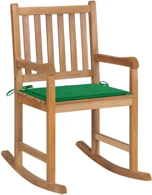Immagine prodotto di Sedia a Dondolo con Cuscino Verde in Legno di Teak