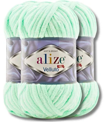 Obrázok produktu pre Alize 3x 100 g Velluto hrubá vlna, jednofarebná, ženilková, háčkovanie, pletenie (mätová | 464)