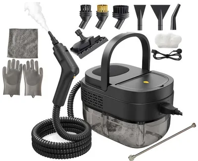 Produktbild von Dampfreiniger, 2500W Handdampfreiniger, 1,5 m Dampfschlauch, 1600-ml-Wassertank, 3bar tragbarer Dampfdruck mit 7 Bürstenköpfen für Küchenmöbel, Badezi