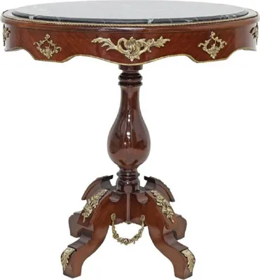 Produktbild von Casa Padrino Barock Beistelltisch Dunkelbraun / Messing / Schwarz - Ovaler Massivholz Antik Stil Tisch mit Marmorplatte - Barock Wohnzimmer Möbel