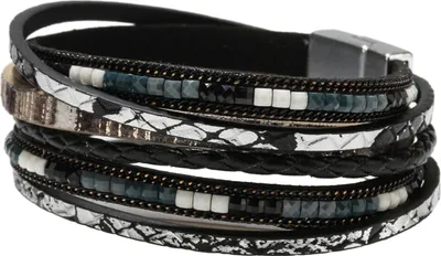 Produktbild von Böhmen Mehrschichtiges Damenarmband Kunstleder Ethno Boho Stil Handgefertigt Mädchen Manschettenarmband Modeschmuck