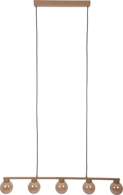 Produktbild von Näve Leuchten 5er Pendelleuchte "DONIKA" L: 116 cm 5er Pendelleuchte "DONIKA" L: 116 cm Pendelleuchte - 5er Pendelleuchte "DONIKA" L: 116 cm, Hängelampe im Scandi Style, ausMetall und Glas in braun, 150 cm hoch, Maße 116 x 12 cm, G9-Fassung