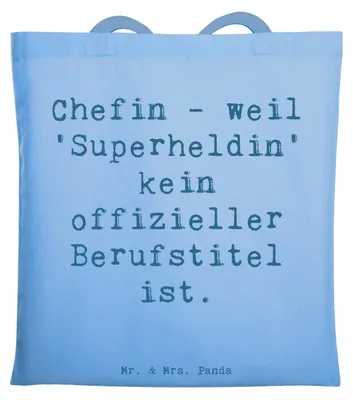 Produktbild von Mr. & Mrs. Panda Einkaufstasche Spruch Chefin Superheldin - Sky Blue - Geschenk, handgefertigte Geschenke, Beruf, Managerin, tragetasche baumwolle, kreative, Tote Bag