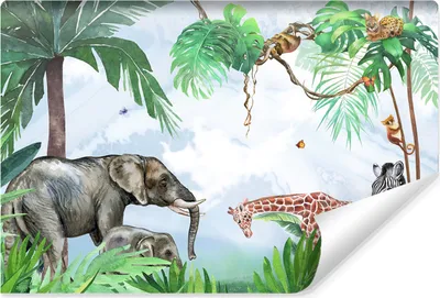 Produktbild von Muralo Selbstklebende Fototapete wilde TIERE tropische Pflanzen Aquarell Br. 208cm x Hö. 146cm