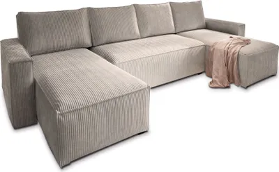 Produktbild von Masseno Ecksofa ASPRA mit Schlaffunktion U-Form, Sofa mit Bettkasten, Wohnzimmersofa, Couch, Soffa, Bettsofa, Couchgarnitur- Beige, POSO 02