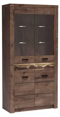 Produktbild von Masseno Vitrinenschrank ZERI 192 x 96 cm Modern Wohnzimmer Vitrine mit Tür, Braun