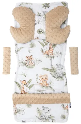 Productafbeelding van Universele set zitverkleiners voor kinderwagens - Minky katoen - 5-delig, beige met safari-print