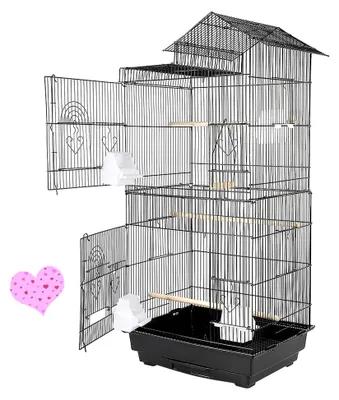 Produktbild von Vogelkäfig mit Holzstangen, Metall Vogelvoliere für Sittiche und Nager, 46 x 35,5 x 99 cm