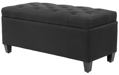 Produktbild von Sitzbank mit Stauraum, Truhenbank, leinenartiges Polyester, Kautschukholz, Schwarz, 100 x 40 x 44 cm