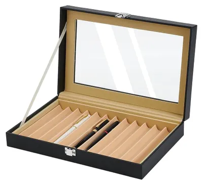 Image de Boîte de présentation pour stylos avec 12 compartiments - Organisateur our stylos plume en cuir