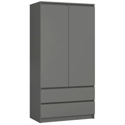 Produktbild von Kleiderschrank – Schlafzimmerschrank – Schrank mit Kleiderstange – Graphit – 90 cm – Eleganter Drehtürenschrank mit 2 Türen und 2 Schubladen