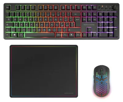 Image de Mars Gaming MCPWXIT, sans fil, connectivité sans fil RF + USB, clavier à membrane, disposition QWERTY, éclairage RGB LED, couleur noire