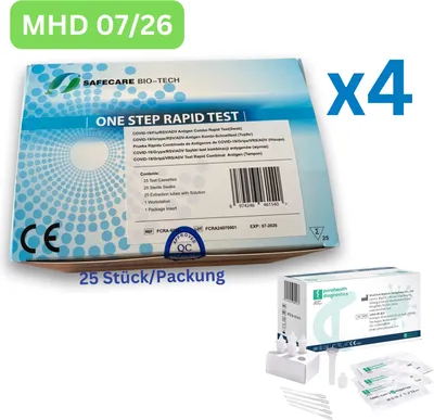 Zdjęcie produktu dla Safecare One Step Combi Antigen Rapid Test | autotest dla laików 100 sztuk BBD 07/26 | 4 x 25 opakowań | ID: 2099 | BEZPŁATNE testy parahealth (5 sztuk, BBD 12/25)