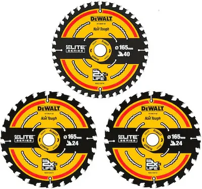 Image de Pack de 3 lames ELITE DEWALT DT10397-QZ 2x165mm 24 dents et 1x165mm 40 dents