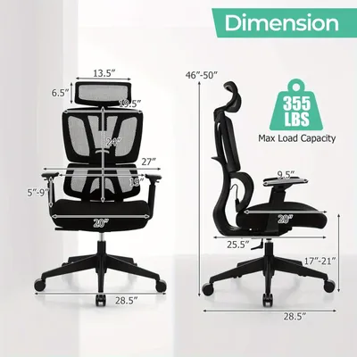 Produktbild von Bürostuhl – Ergonomisches Design – Verstellbare Rückenlehne – Mesh- und Schaumstoffbezug – Schwarz