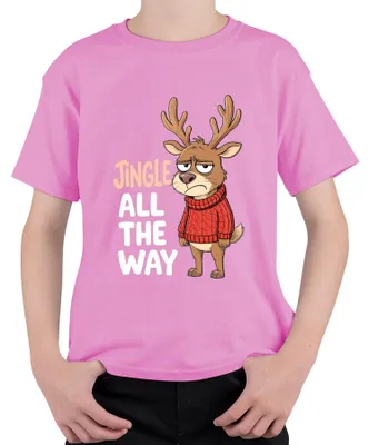 Produktbild von Jingle All The Way mürrisches Rentier Weihnachten Cartoon lustig Kinder T-Shirt, Pink, 104