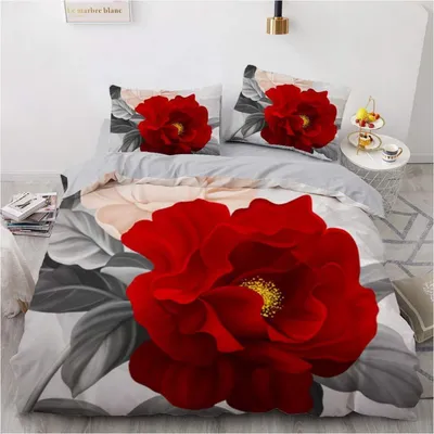 Obrázek produktu pro Souprava povlečení 155x220 cm, šedá, květinový vzor, mikrovlákno, 2 povlaky na polštáře 80x80 cm