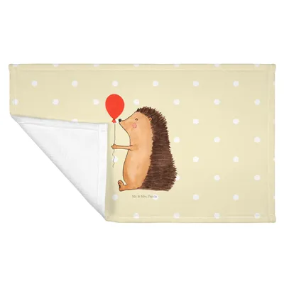 Produktbild von Mr. & Mrs. Panda Handtuch Igel Luftballon - Gelb Pastell - Geschenk, 50x100, Lustige Sprüche, Herzlichen Glückwunsch, Ballon, gesichtshandtuch, Geburtstag, baumwolle