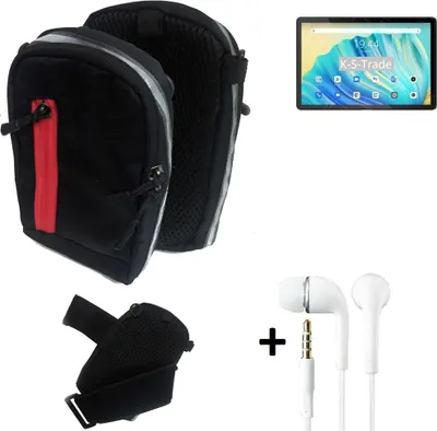 Produktbild von K-S-Trade Outdoor Gürteltasche Holster Umhängetasche + Kopfhörer kompatibel mit Blackview Tab 10 schwarz Handy Tasche Case travelbag Schutzhülle
