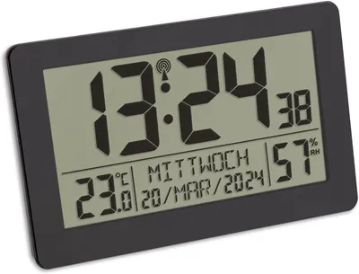 Produktbild von Dostmann digitale, batteriebetriebene Uhr, Modellnummer 60.2557.01, mit Temperatur- und Luftfeuchtigkeitsanzeige, großem Display, Weckerfunktion mit Schlummermodus, Datum und Wochentagsanzeige