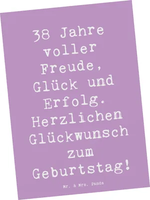 Produktbild von Mr. & Mrs. Panda Postkarte Spruch 38. Geburtstag Freude - Lavendeltraum - Geschenk, Alter, Happy Birthday, bildkarte, Grußkarte, Meilenstein, liebe Grüße, Ansichtskarten
