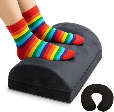 Image de Kit d'accessoires de bureau : repose-pieds, support cervical - Pour un travail confortable - Coffret duo - 40 cm - Gris