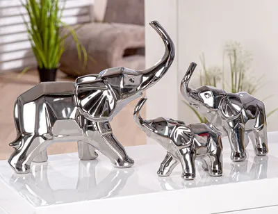 Produktbild von Gilde Figur, Elefant, "Edgy", Keramik, silberfarben, , L. 9,5 cm, B. 22,5 cm, H. 19,5 cm 47490
