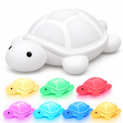 Produktbild von Silikon Nachtlicht Schildkröte für Kinder, 7 Farben, 3 Helligkeitsstufen, Touch-Steuerung, USB-C aufladbar, für Babyzimmer und Schlafzimmer