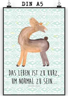 Produktbild von Mr. & Mrs. Panda Bild Lama Stolz DIN A5 - Aztekenblau - Geschenk, Hippie, Family, wanddeko, Wandbild, drucke, Freundinnen, Kunstdruck, Lamas, Familie, Plakat