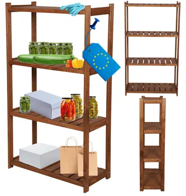 Produktbild von MODO24 Holzregal, 4 Fachböden, Standregal, Allzweckregal, Vorratsregal, Haushaltsregal, Keller, Massivholz Kiefer, 124,2x70x33 cm, Braun, LSR