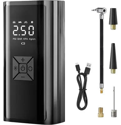 Produktbild von Elektrische Luftpumpe Akku, 150 PSI, LCD Display, automatische Abschaltung, LED Licht, tragbar, für Auto, Fahrrad, Motorrad & Notfall