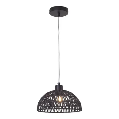Obrázok produktu pre Závesná lampa "Alton" 1 x E27 výškovo nastaviteľná kov a ratan 156 cm čierna