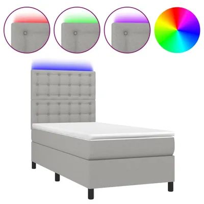 Produktbild von vidaXL Boxspringbett mit Matratze & LED Hellgrau 100x200 cm Stoff
