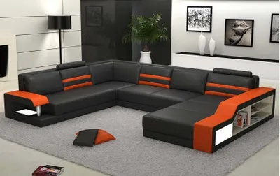 Produktbild von Designersofa Ecksofa mit USB,Ledersofa Polster Sitz Eck Garnitur LED Couch PHX1