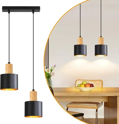 Image de ZMH Suspension Table à manger E27 Lampe suspendue Lampe de cuisine Suspendue 2 flammes Lampe de salle à manger Noir Or Suspension Réglable en hauteur Sans ampoule