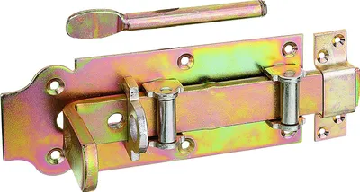 Zdjęcie produktu dla Rygiel zamka rolkowego drzwi do stajni Alberts | prosty, z płaskim uchwytem i stałą pętlą | ocynkowany na żółto | płytka 200 x 80 mm