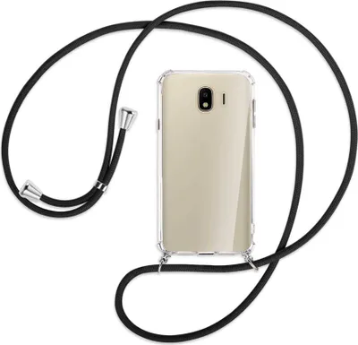 Produktbild von Handykette Backcover-Schutzhülle mit Band (Metall silberfarben) für Samsung Galaxy J4 2018 - schwarz