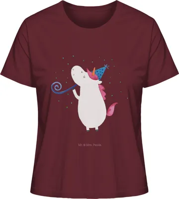 Produktbild von Mr. & Mrs. Panda Frauen T-Shirt Einhorn Party Größe M - Burgundy - Geschenk, für, Alkohol, Kurzarmshirt Damen, Feier, Shirt, Geburtstag, Oberteil, Disco, Sommershirt