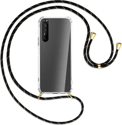 Produktbild von Handykette Backcover-Schutzhülle mit Band (Metall goldfarben) für Sony Xperia 1 II - schwarz/gold