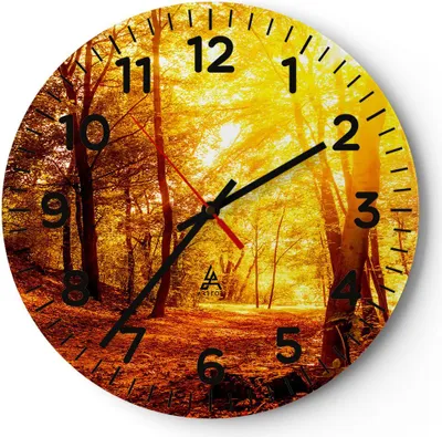 Produktbild von Wanduhr - Rund - Glasuhr - Wald Baum Natur - 30x30cm - Schleichendes Uhrwerk - Lautlos - zum Aufhängen bereit - Dekoration Modern - Wanddekoration aus Glas - C4AR30x30-3722